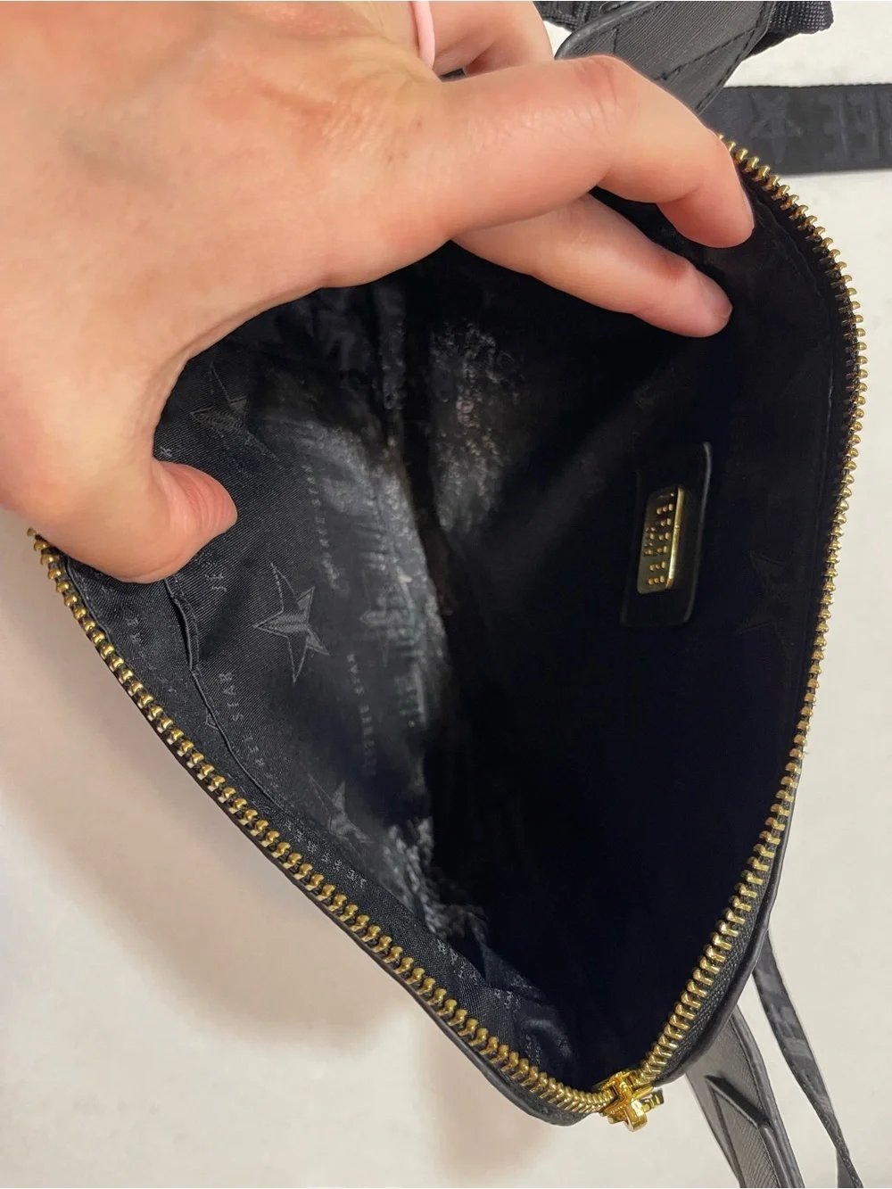 Jeffree Star Cosmetics Black Faux Leather Belt Bag Fanny Pack Gold Star Logo